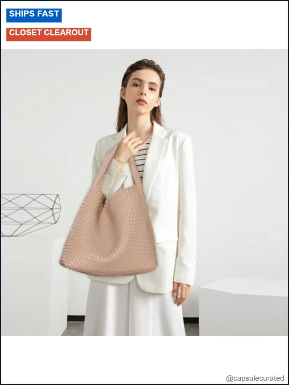 Woven Tote Bag for Women Hobo Handbag Faux Leather Shoulder Bag